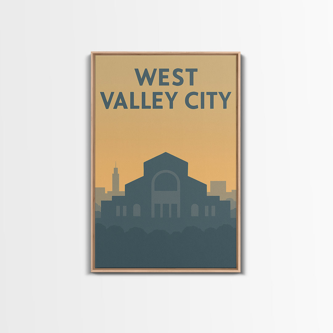 West Valley City Travel Poster, Framed Canvas Print, Mid Century Travel Art, West Valley City Poster Print, Eclectic Wall Decor