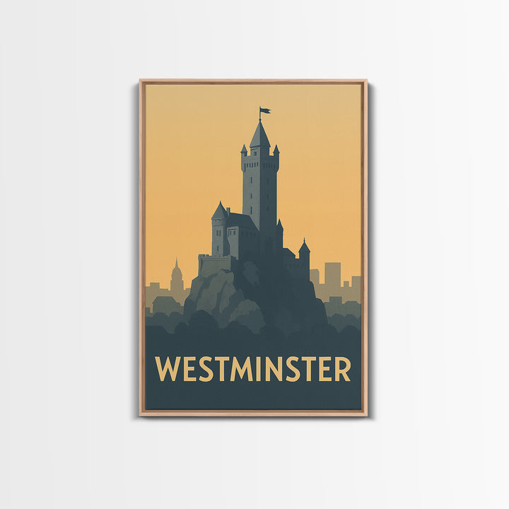 Westminster Travel Poster, Canvas Print, Minimalist Retro Wall Art, Westminster Wall Art, City Travel Prints, Retro Travel Print