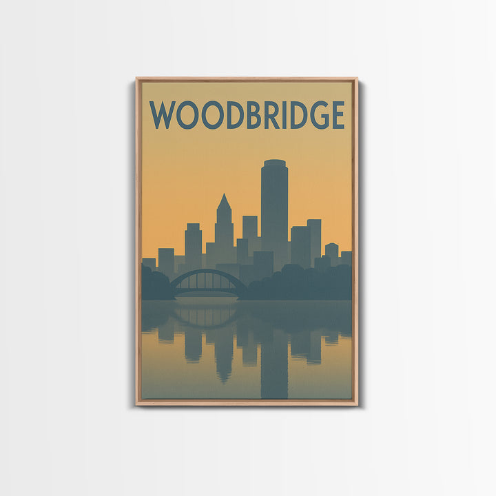 Woodbridge Virginia Travel Poster, Canvas Print, Sunset Skyline Wall Art, Woodbridge Art Print, Retro Travel Print, Mid Century Wall Art