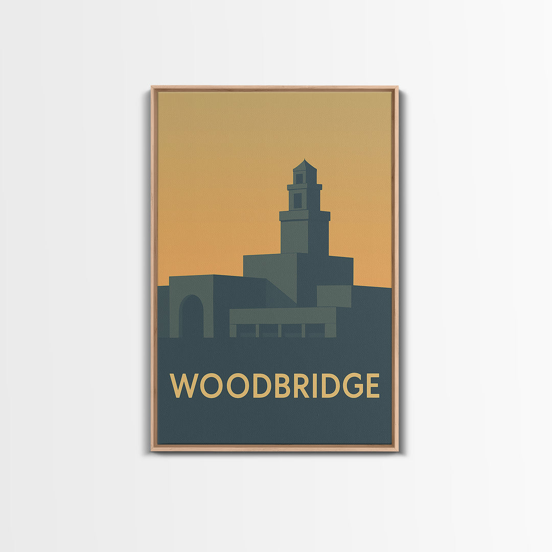 Woodbridge Travel Poster, Framed Canvas Print, Mid Century Travel Art, Woodbridge City Art, City Travel Prints, Vintage City Art