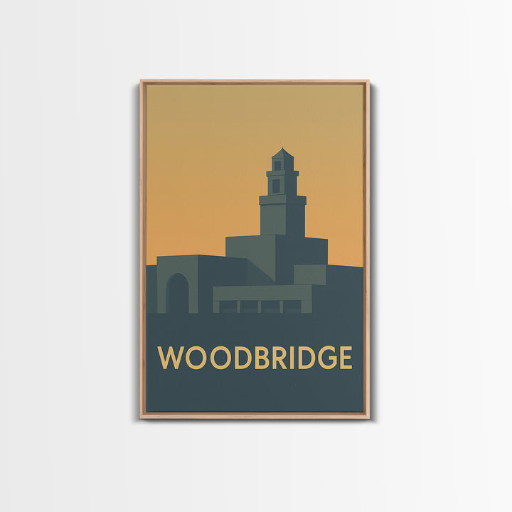 Woodbridge Travel Poster, Framed Canvas Print, Mid Century Travel Art, Woodbridge City Art, City Travel Prints, Vintage City Art