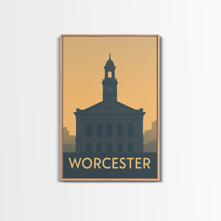 Worcester Massachusetts Travel Poster, Canvas Print, Mid Century Travel Art, Worcester Poster Print, Modern Wall Decor, Home Office Decor