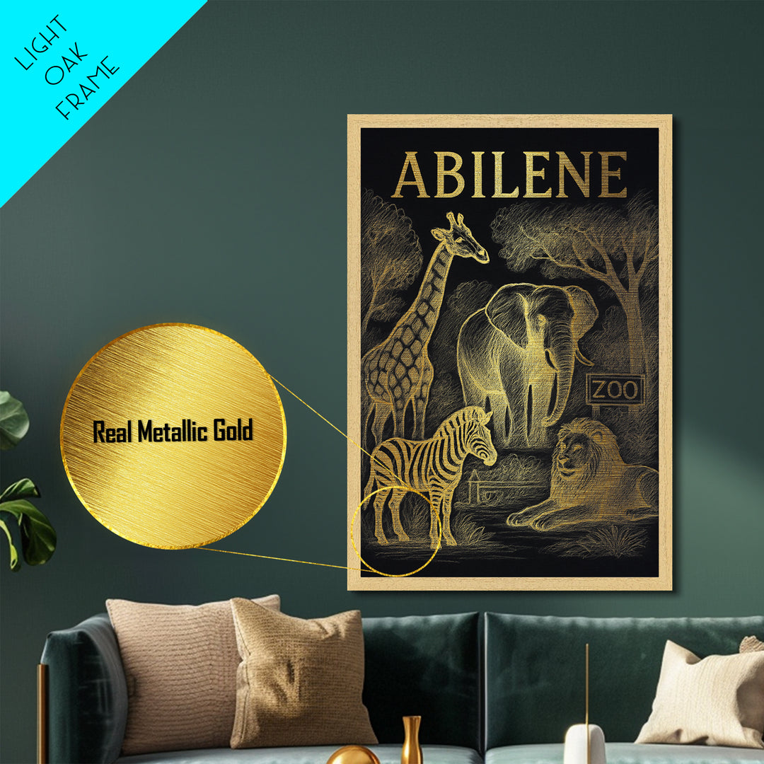 Abilene Texas travel, Metallic Gold Art, Modern House Art, Metal Art, Wood Framed Art, Wanderlust Gift, Travel Art Prints