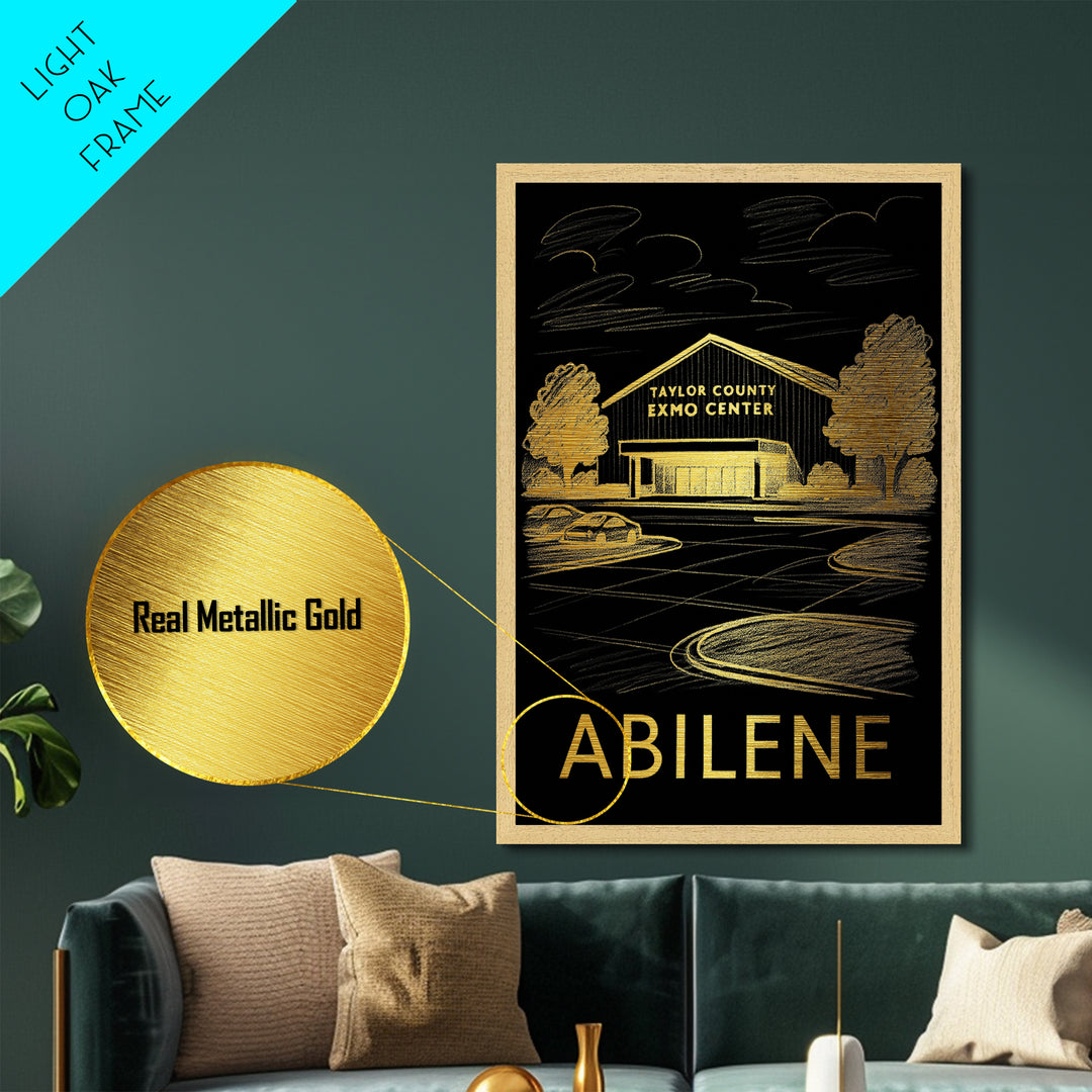 Abilene Texas art, Metallic Gold Print, Travel Art Prints, Metal Art, Wood Framed Art, Adventure Lover Gift, Traveler Gift