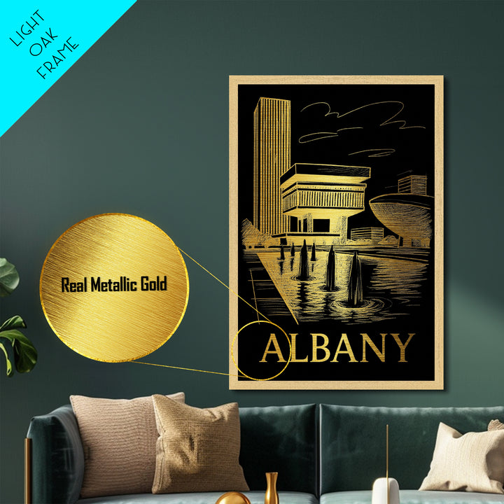Albany New York art, Metallic Gold Print, Best Friend Gifts, Metal Art, Wood Framed Art, Birthday Travel Gift, Traveler Gift