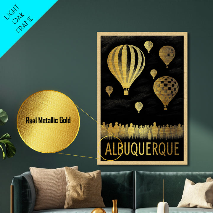 Albuquerque New Mexico art, Metallic Gold Print, Housewarming Gift, Metal Art, Wood Framed Art, Newlywed Travel Gift, Honeymoon Gift