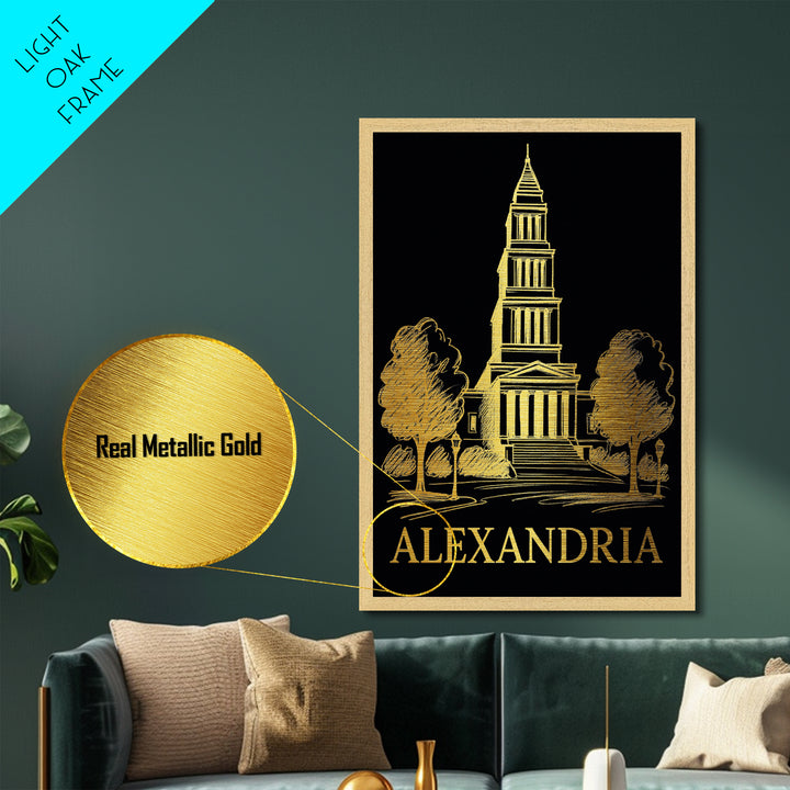 Alexandria Virginia art, Metallic Gold Art, Closing Gift, Metal Art, Wood Framed Art, Anniversary Travel Gift, Retirement Travel Gift