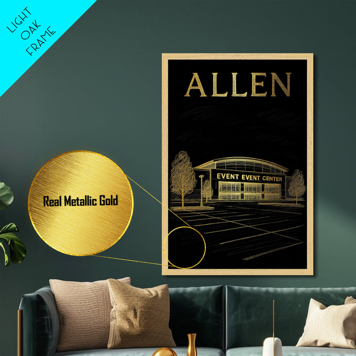 Allen Texas travel, Metallic Gold Art, Office Decor, Metal Art, Wood Framed Art, Wanderlust Gift, Travel Art Prints