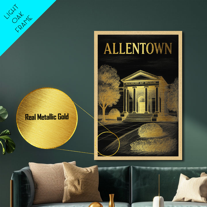 Allentown Pennsylvania travel, Metallic Gold Art, Modern House Art, Metal Art, Wood Framed Art, Traveler Gift, Destination Gift
