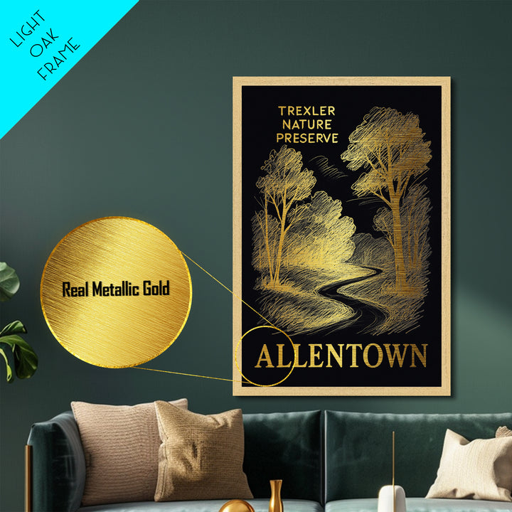 Allentown Pennsylvania art, Metallic Gold Print, Modern House Art, Metal Art, Wood Framed Art, Graduation Travel Gift, Travel Gift