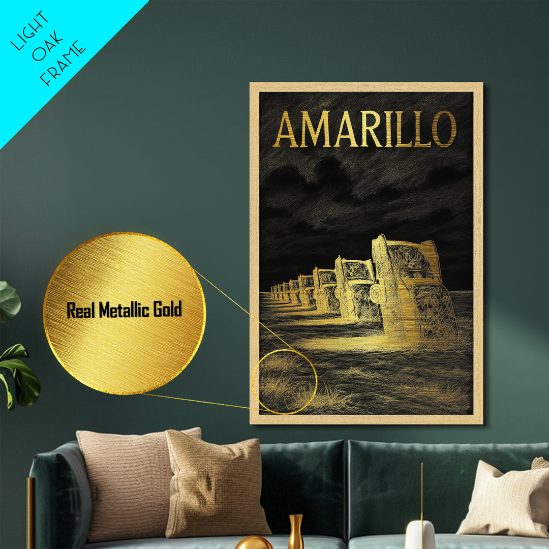 Amarillo Texas travel, Metallic Gold Art, Travel Art Prints, Metal Art, Wood Framed Art, Graduation Travel Gift, Traveler Gift