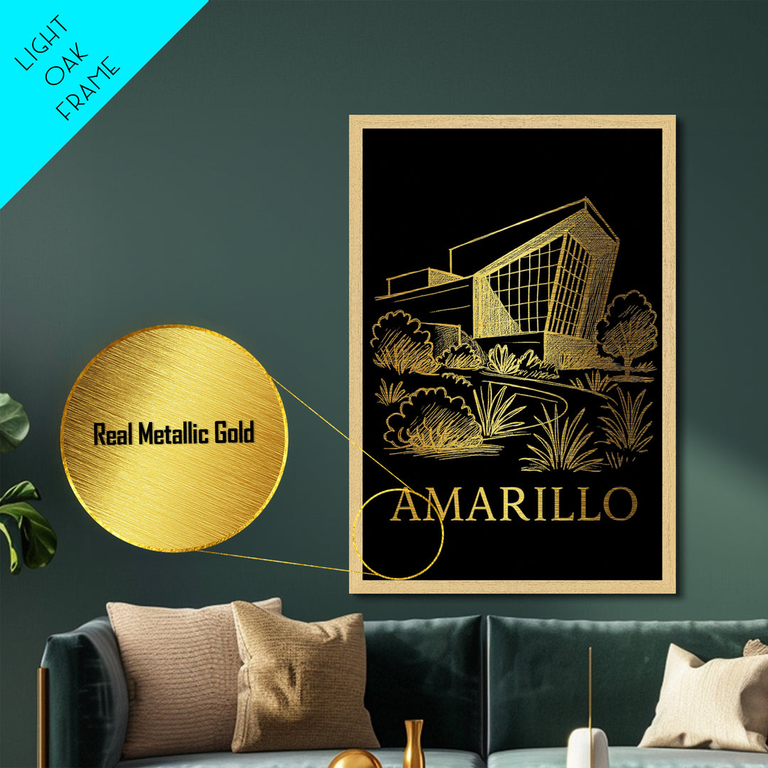 Amarillo Texas art, Metallic Gold Print, Best Friend Gifts, Metal Art, Wood Framed Art, Birthday Travel Gift, Destination Gift