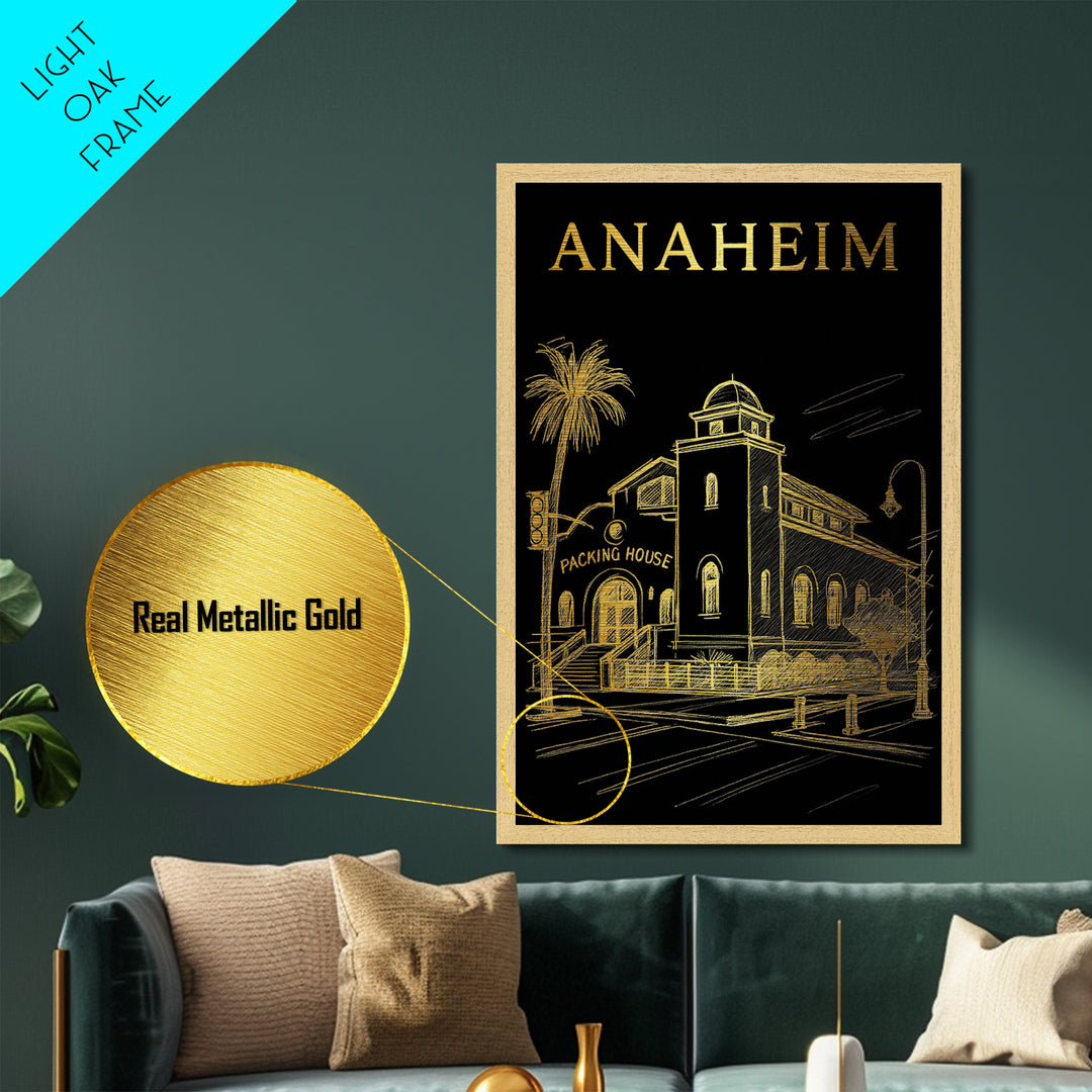 Anaheim California travel, Metallic Gold Art, College Dorm Décor, Metal Art, Wood Framed Art, Traveler Gift, Graduation Travel Gift
