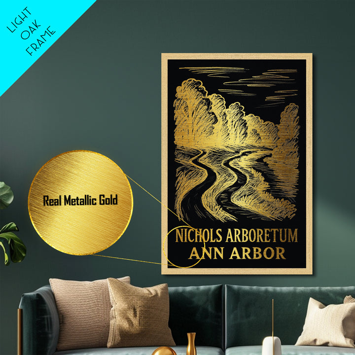 Ann Arbor Michigan art, Metallic Gold Print, Travel Art Prints, Metal Art, Wood Framed Art, Adventure Lover Gift, Traveler Gift