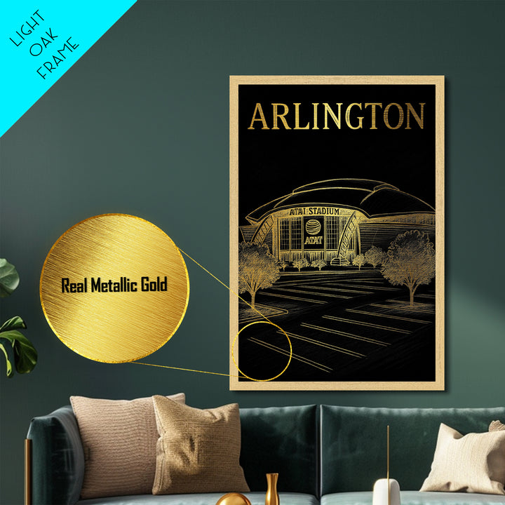 Arlington Texas travel, Metallic Gold Art, College Dorm Décor, Metal Art, Wood Framed Art, Graduation Travel Gift, Traveler Gift