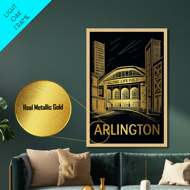 Arlington Texas art, Metallic Gold Print, Best Friend Gifts, Metal Art, Wood Framed Art, Birthday Travel Gift, Destination Gift