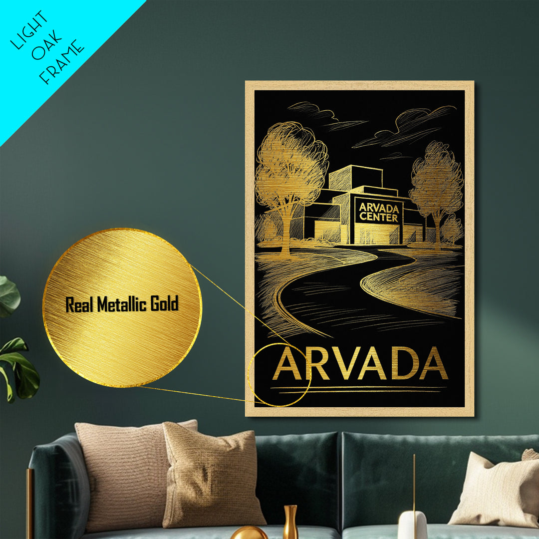Arvada Colorado art, Metallic Gold Print, Housewarming Gift, Metal Art, Wood Framed Art, Newlywed Travel Gift, Honeymoon Gift