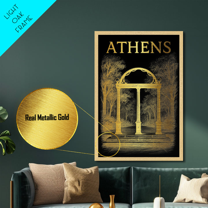 Athens Georgia travel, Metallic Gold Art, Closing Gift, Metal Art, Wood Framed Art, Anniversary Travel Gift, Retirement Travel Gift