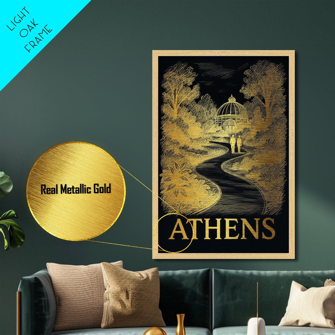 Athens Georgia art, Metallic Gold Print, Office Decor, Metal Art, Wood Framed Art, Graduation Travel Gift, Destination Gift
