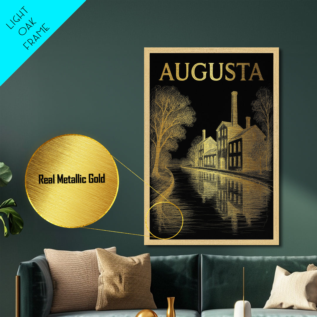 Augusta Georgia travel, Metallic Gold Art, Modern House Art, Metal Art, Wood Framed Art, Traveler Gift, Destination Gift