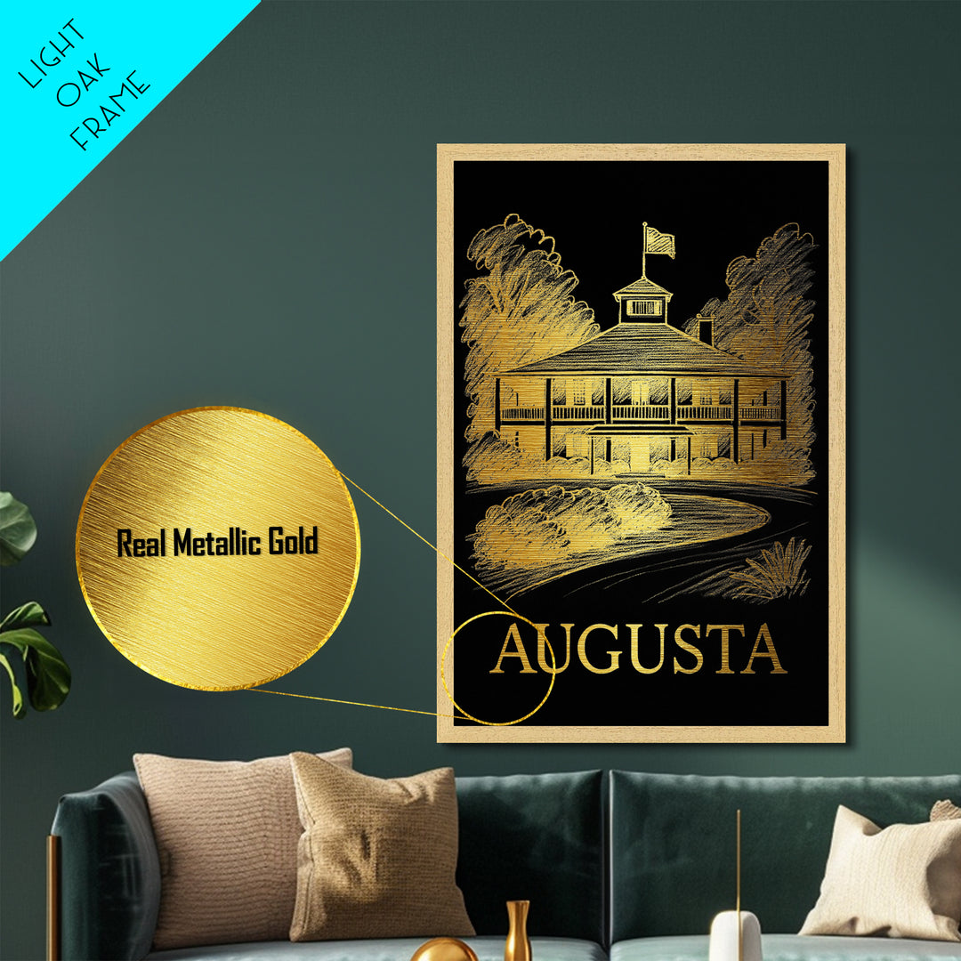 Augusta Georgia art, Metallic Gold Print, Modern House Art, Metal Art, Wood Framed Art, Graduation Travel Gift, Travel Gift