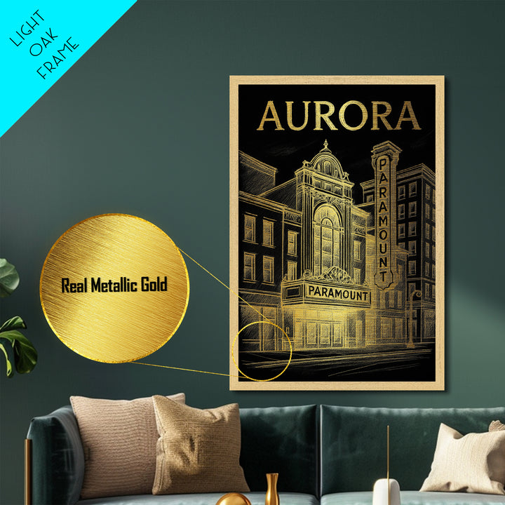 Aurora Colorado art, Metallic Gold Print, Best Friend Gifts, Metal Art, Wood Framed Art, Birthday Travel Gift, Destination Gift