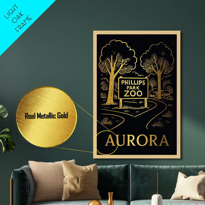 Aurora Illinois art, Metallic Gold Print, Housewarming Gift, Metal Art, Wood Framed Art, Newlywed Travel Gift, Honeymoon Gift