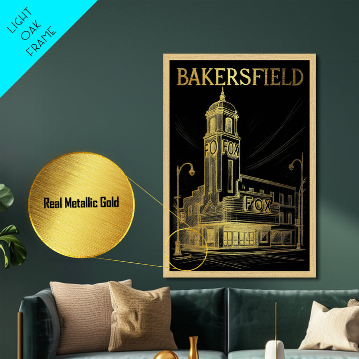 Bakersfield California travel, Metallic Gold Print, Travel Art Prints, Metal Art, Wood Framed Art, Graduation Travel Gift, Traveler Gift
