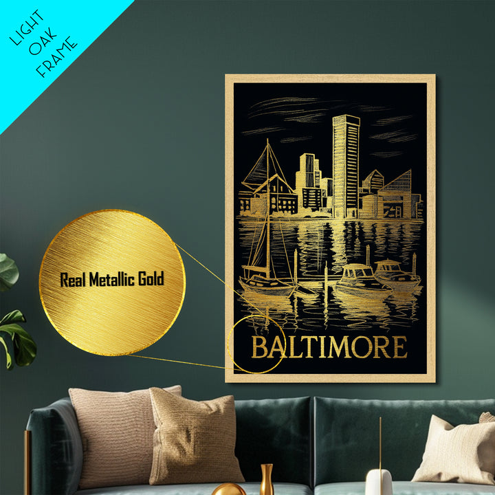 Baltimore Maryland art, Metallic Gold Art, Best Friend Gifts, Metal Art, Wood Framed Art, Birthday Travel Gift, Graduation Travel Gift