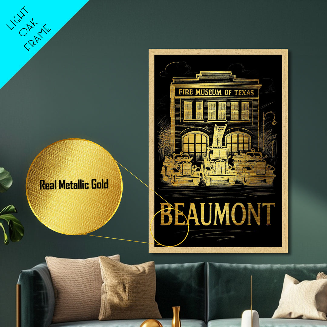 Beaumont Texas art, Metallic Gold Art, Office Decor, Metal Art, Wood Framed Art, Graduation Travel Gift, Destination Gift