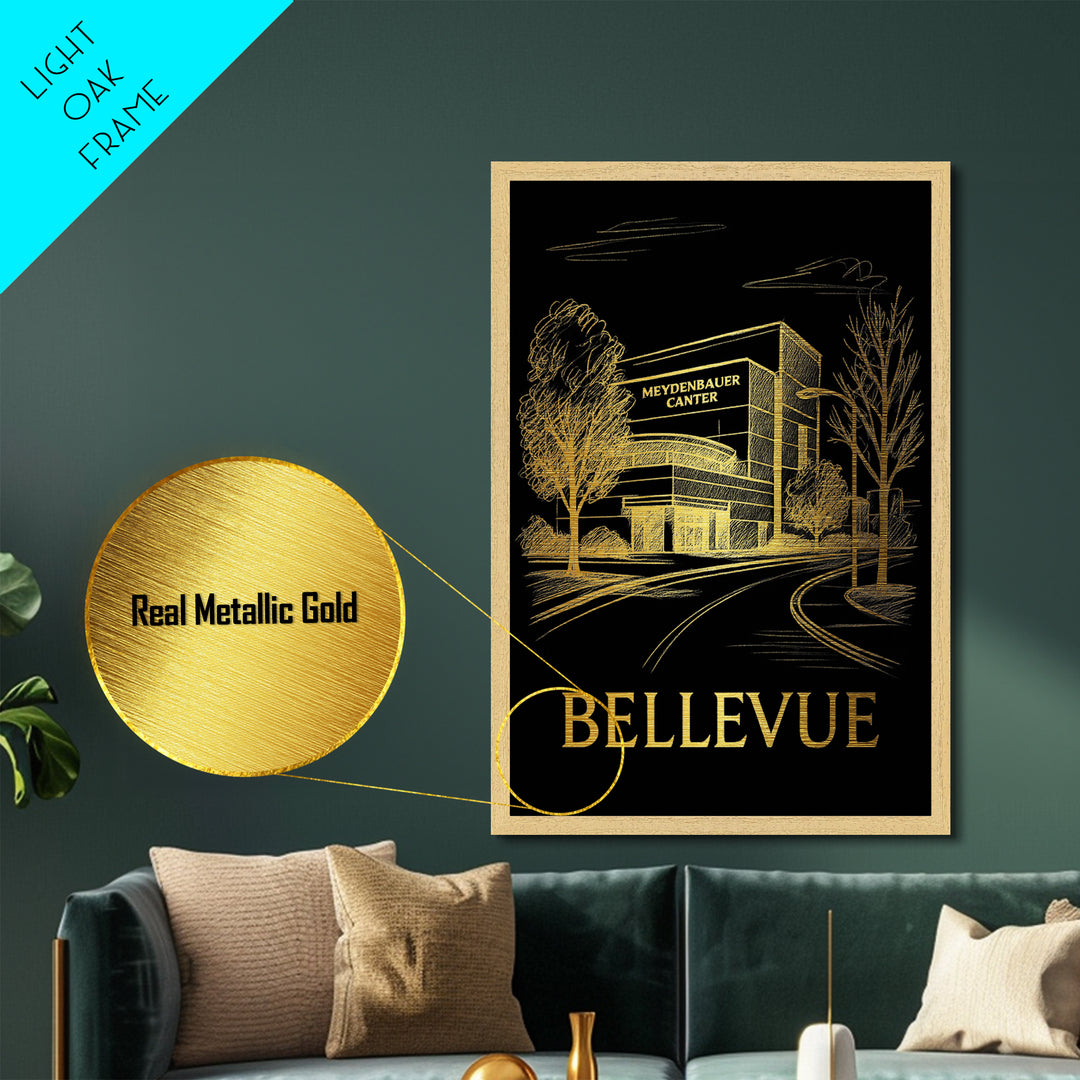 Bellevue Washington art, Metallic Gold Art, Travel Art Prints, Metal Art, Wood Framed Art, Wanderlust Gift, Adventure Lover Gift