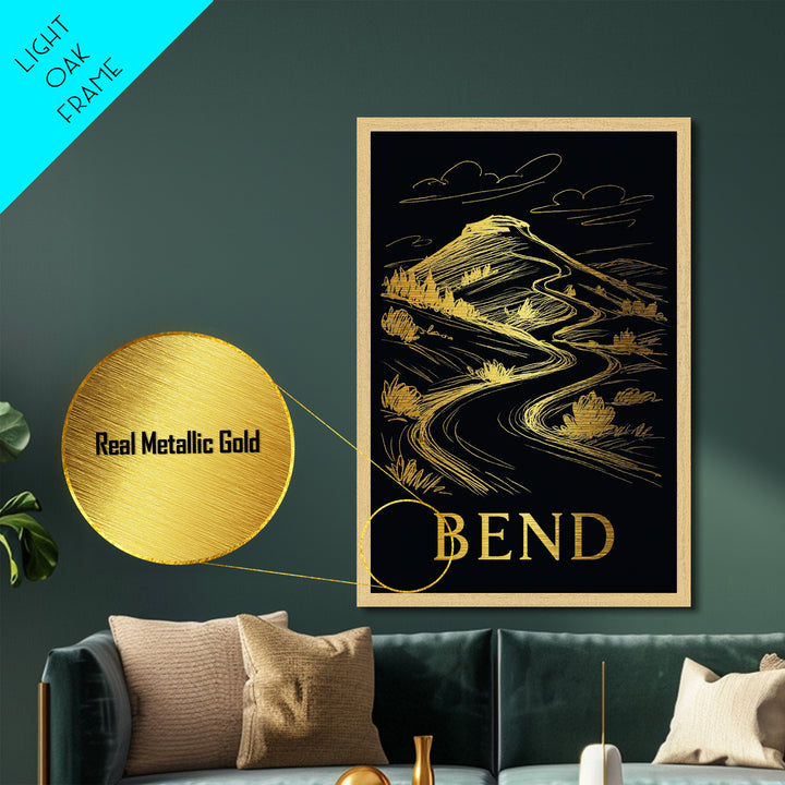 Bend Oregon art, Metallic Gold Art, Modern House Art, Metal Art, Wood Framed Art, Graduation Travel Gift, Travel Gift