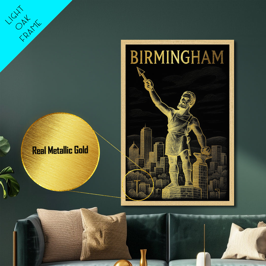 Birmingham Alabama travel, Metallic Gold Print, Closing Gift, Metal Art, Wood Framed Art, Anniversary Travel Gift, Retirement Travel Gift