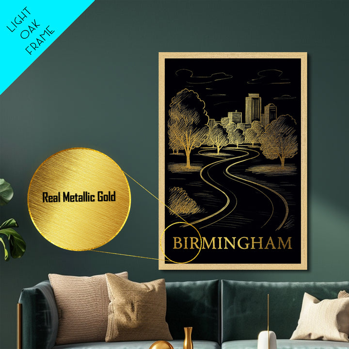 Birmingham Alabama art, Metallic Gold Art, Office Decor, Metal Art, Wood Framed Art, Graduation Travel Gift, Destination Gift