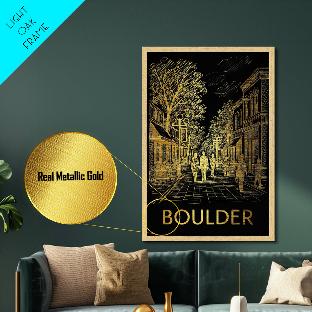 Boulder Colorado art, Metallic Gold Art, Best Friend Gifts, Metal Art, Wood Framed Art, Birthday Travel Gift, Destination Gift