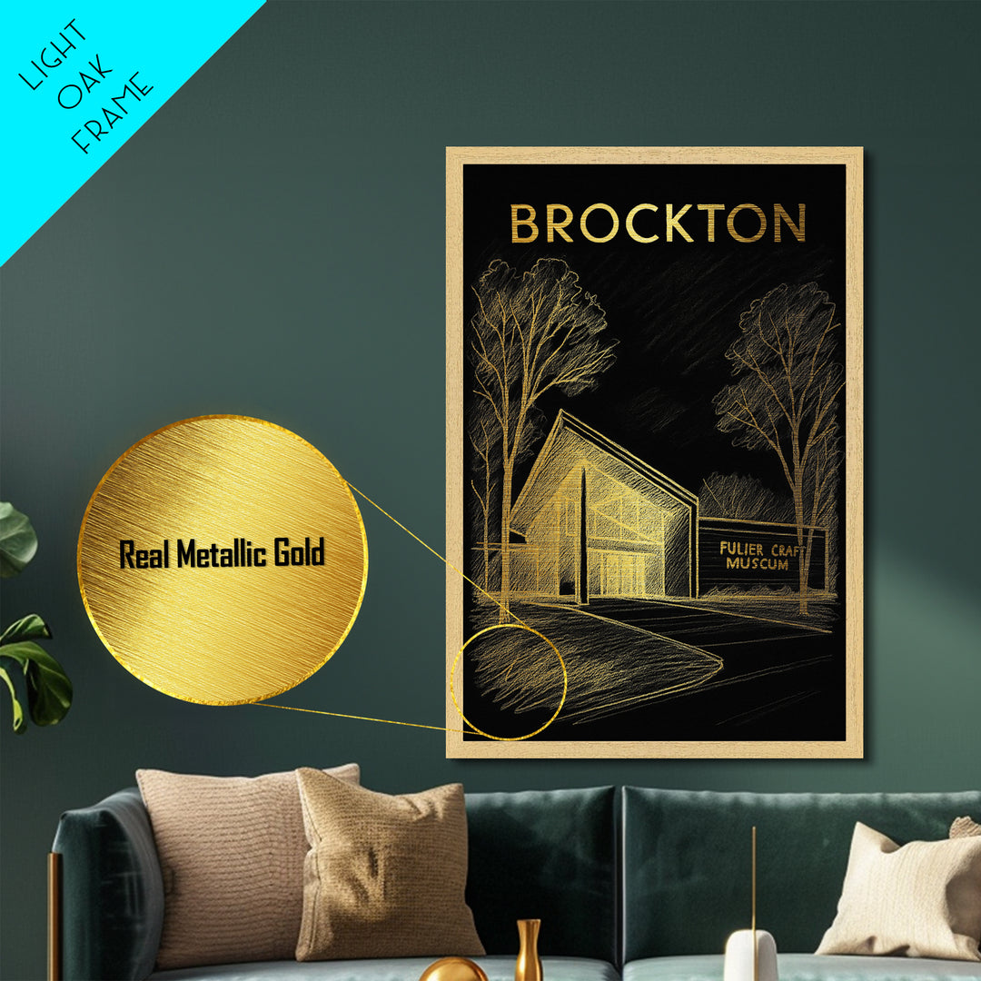 Brockton Massachusetts travel, Metallic Gold Print, Closing Gift, Metal Art, Wood Framed Art, Anniversary Travel Gift, Retirement Travel Gift