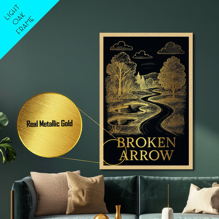 Broken Arrow Oklahoma travel, Metallic Gold Print, Modern House Art, Metal Art, Wood Framed Art, Wanderlust Gift, Travel Art Prints
