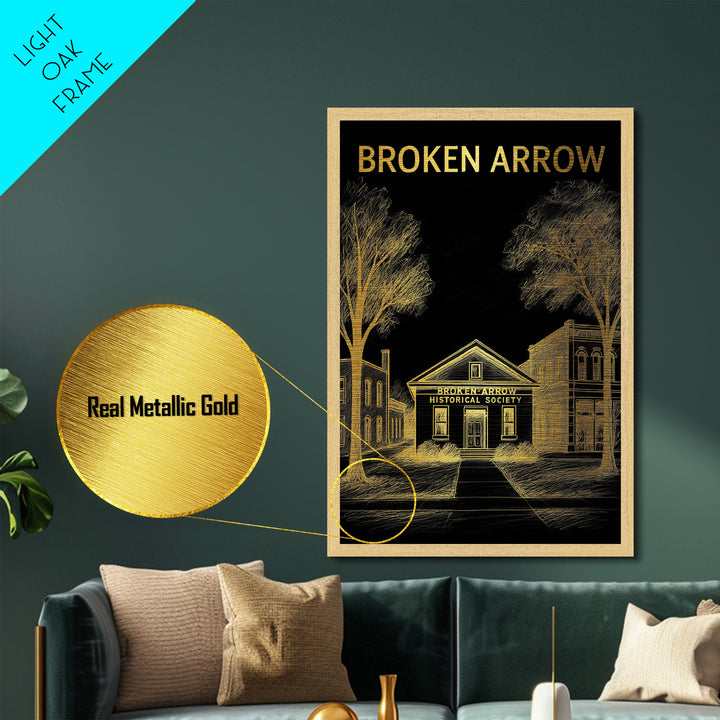 Broken Arrow Oklahoma art, Metallic Gold Art, Travel Art Prints, Metal Art, Wood Framed Art, Adventure Lover Gift, Traveler Gift
