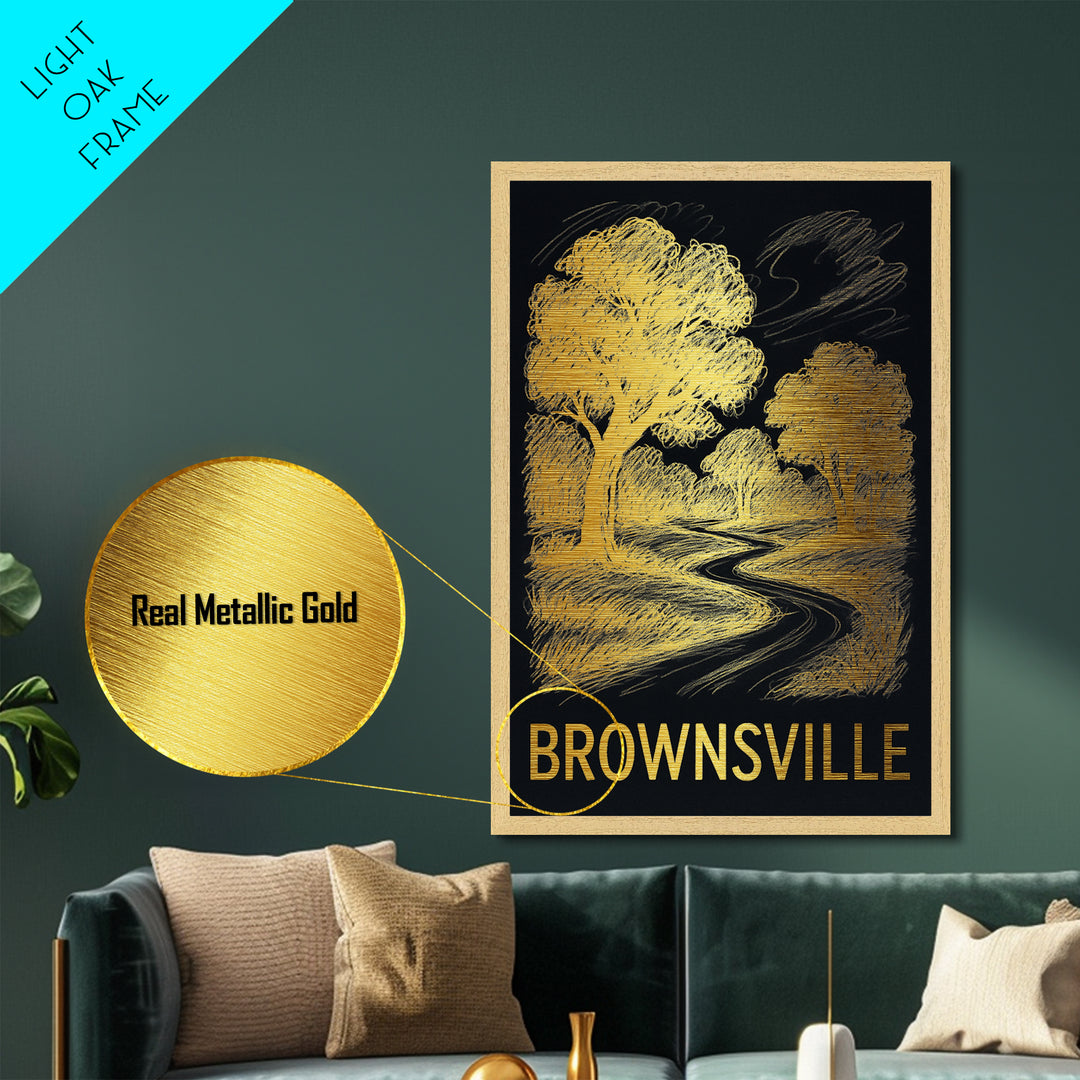Brownsville Texas art, Metallic Gold Art, Modern House Art, Metal Art, Wood Framed Art, Graduation Travel Gift, Travel Gift