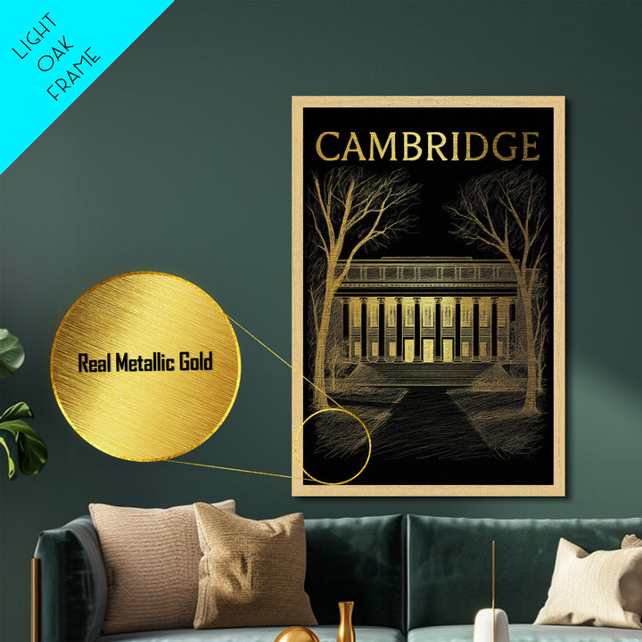 Cambridge Massachusetts travel, Metallic Gold Print, Modern House Art, Metal Art, Wood Framed Art, Wanderlust Gift, Travel Art Prints