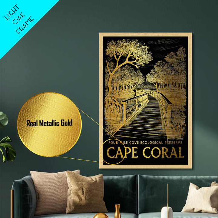 Cape Coral Florida art, Metallic Gold Art, Modern House Art, Metal Art, Wood Framed Art, Graduation Travel Gift, Travel Gift
