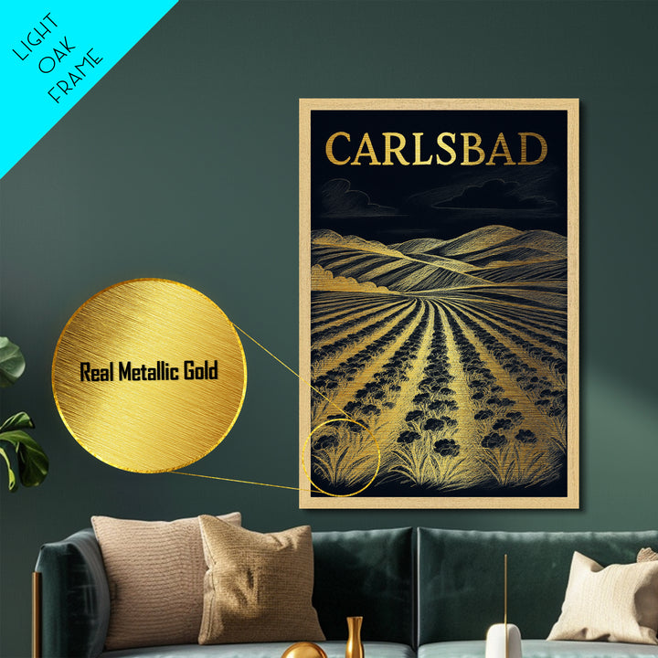 Carlsbad California travel, Metallic Gold Print, College Dorm Décor, Metal Art, Wood Framed Art, Graduation Travel Gift, Traveler Gift