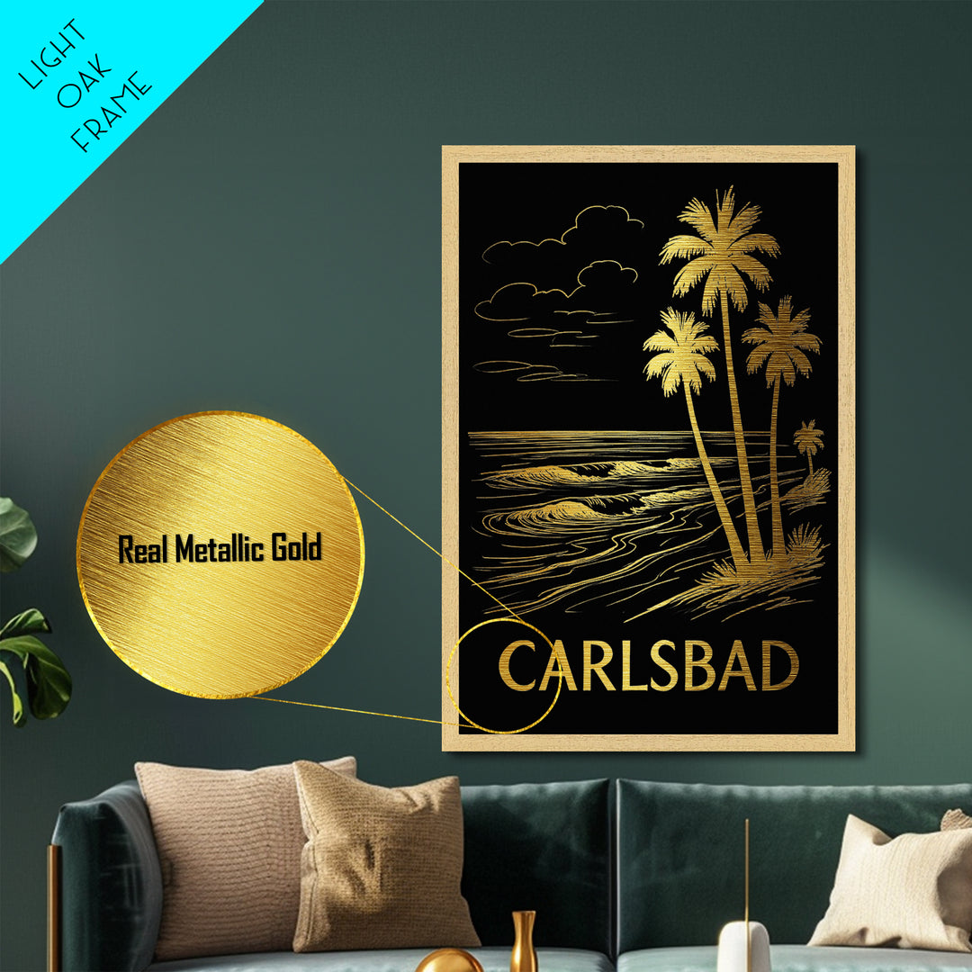 Carlsbad California art, Metallic Gold Art, Best Friend Gifts, Metal Art, Wood Framed Art, Birthday Travel Gift, Destination Gift