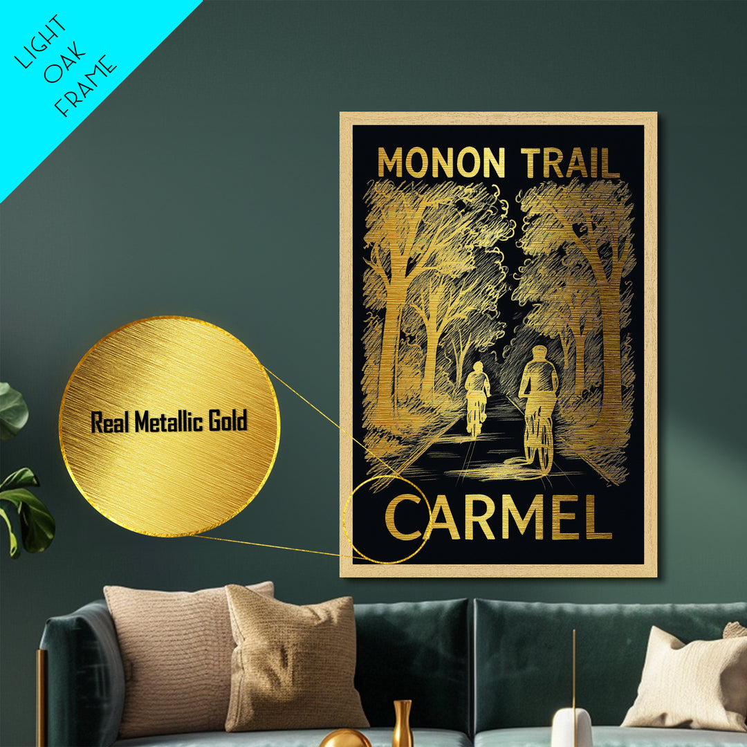 Carmel Indiana art, Metallic Gold Art, Housewarming Gift, Metal Art, Wood Framed Art, Newlywed Travel Gift, Honeymoon Gift