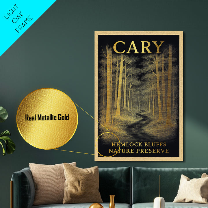 Cary North Carolina travel, Metallic Gold Print, Modern House Art, Metal Art, Wood Framed Art, Wanderlust Gift, Travel Art Prints