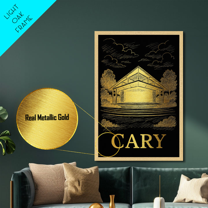 Cary North Carolina art, Metallic Gold Art, Travel Art Prints, Metal Art, Wood Framed Art, Adventure Lover Gift, Traveler Gift
