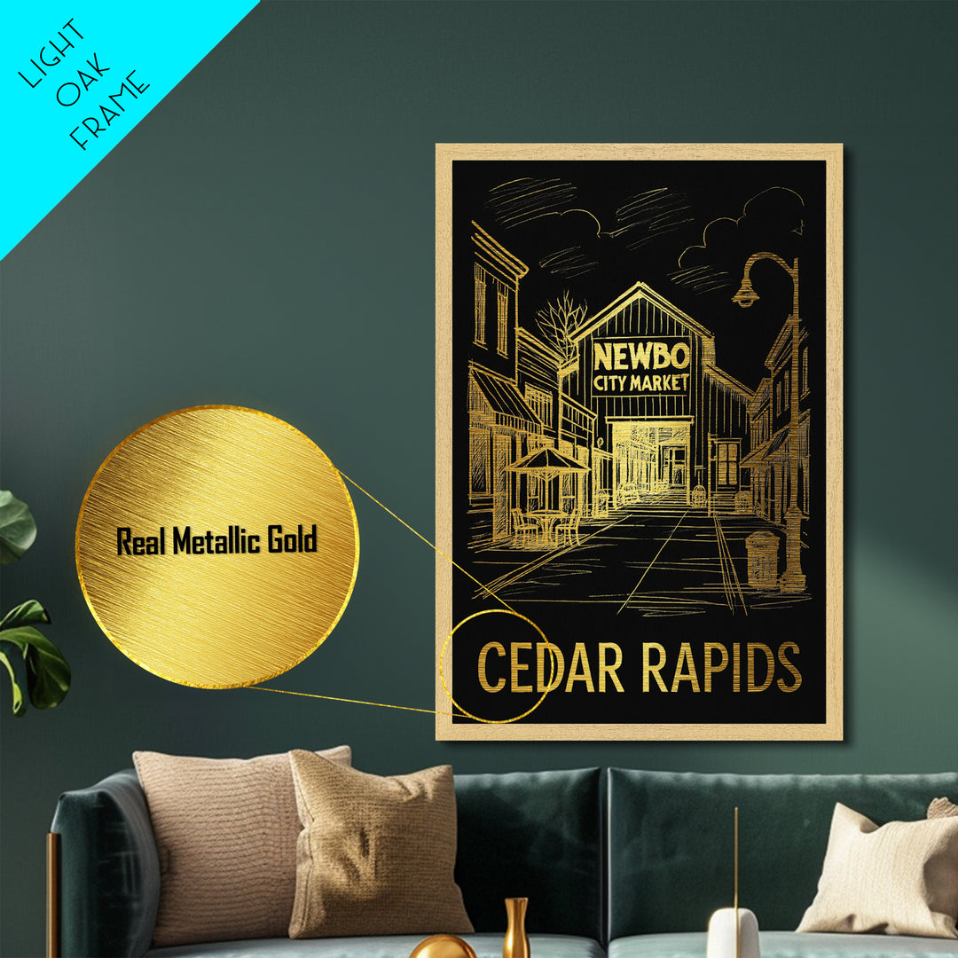 Cedar Rapids Iowa art, Metallic Gold Art, Modern House Art, Metal Art, Wood Framed Art, Graduation Travel Gift, Travel Gift