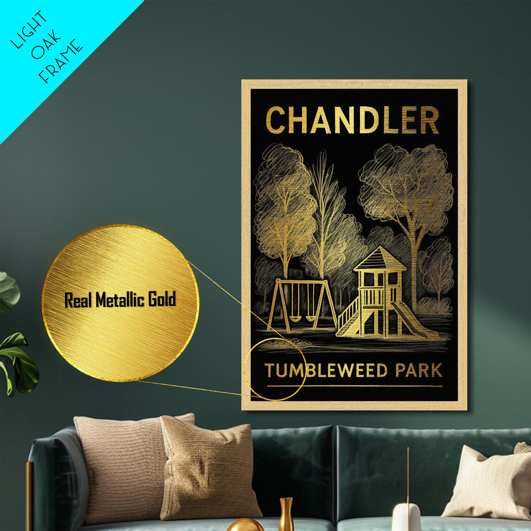 Chandler Arizona travel, Metallic Gold Print, Modern Skyline Wall Print, Metal Art, Wood Framed Art, Adventure Lover Gift, Travel Gift