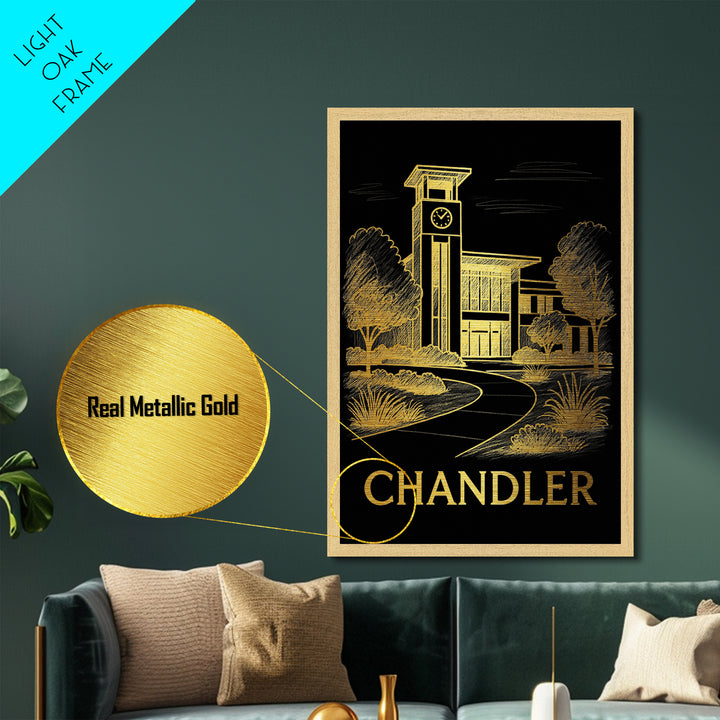 Chandler Arizona art, Metallic Gold Art, Housewarming Gift, Metal Art, Wood Framed Art, Newlywed Travel Gift, Honeymoon Gift