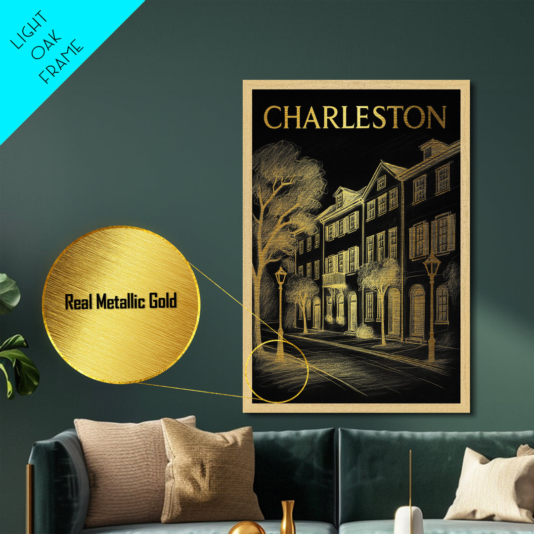 Charleston South Carolina travel, Metallic Gold Print, Closing Gift, Metal Art, Wood Framed Art, Anniversary Travel Gift, Traveler Gift